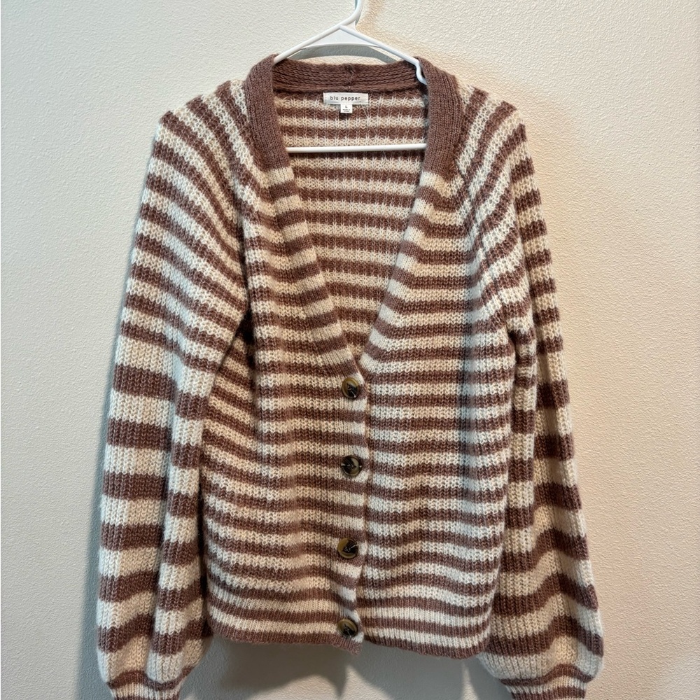 Blu Pepper Brown and Cream Striped Cardigan